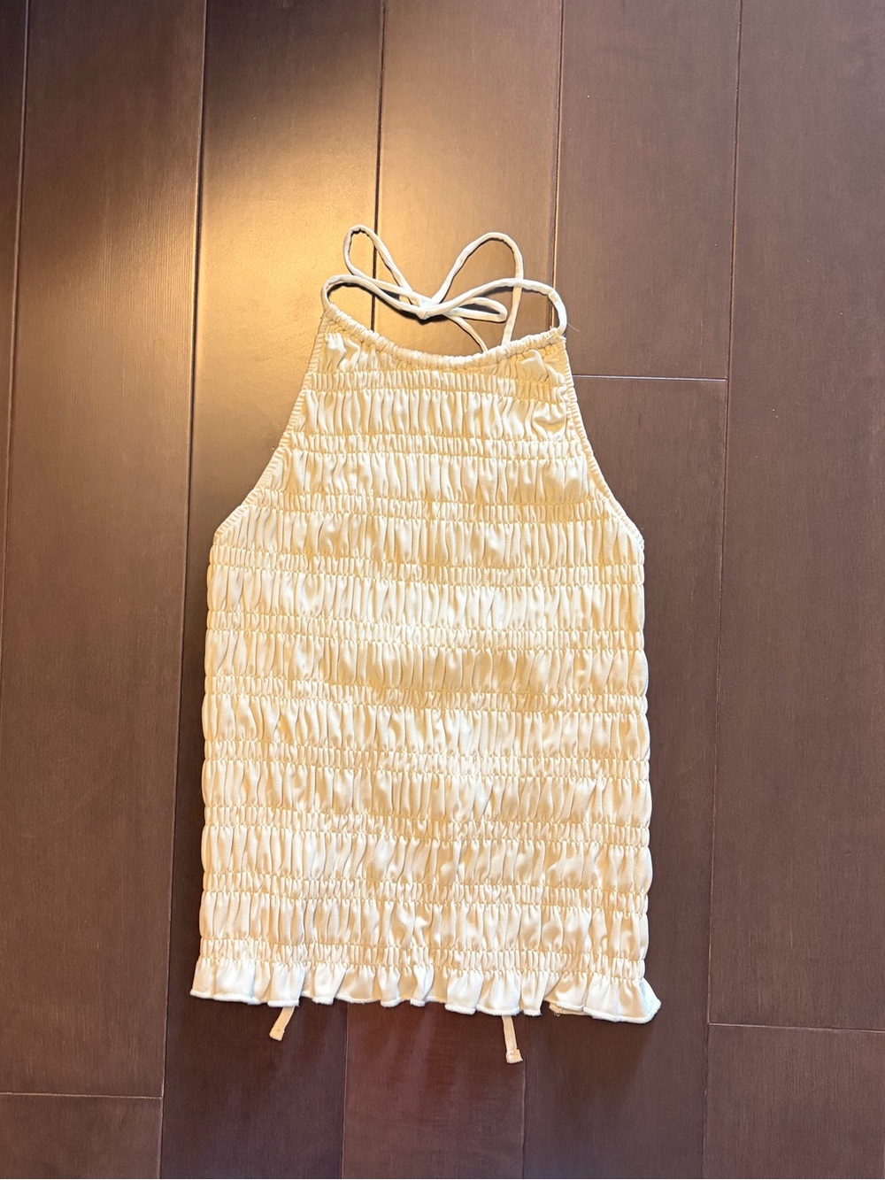Butter yellow Garage shirred backless tie halter top